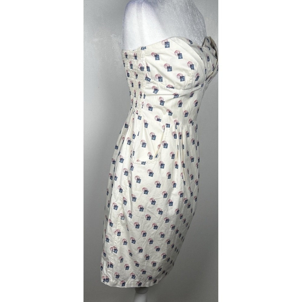 Anthropologie Girls From Savoy Ivory Paris Stamp Postage Size 4 Strapless Dress - Picture 5 of 13